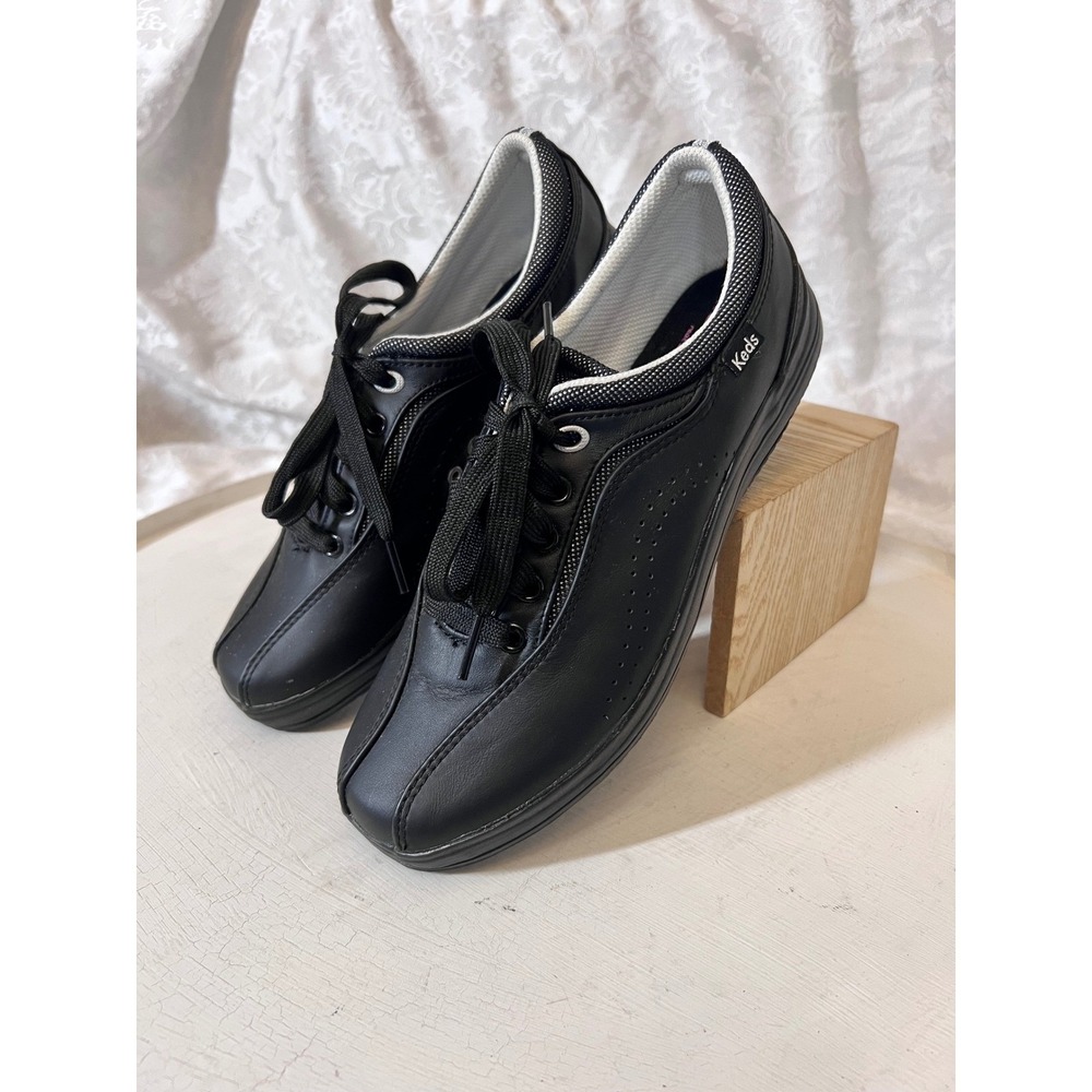 Keds Spirit Leather Sneakers Black Low Top Bowling Style Shoes WH-29771M Size 7